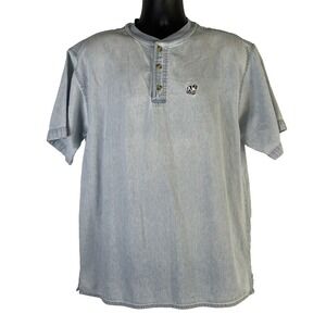 Vtg Big‎ Dogs Weathered Blue Denim Shirt Men's Size Lg Blade Collar Short Sleeve